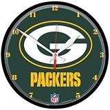 Green Bay Packers NFL Football Team Logo on Green 12in Round Wall Clock
