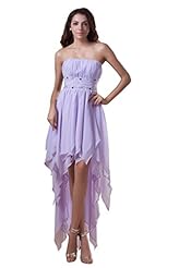 Strapless  Asymmetric Beaded Cocktail High-Low-Hem Chiffon/Silk Evening Dress/Homecoming Dress/Prom Dress  With Ruffles