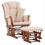 Stork Craft Custom Tuscany Cognac Finish Glider and Ottoman with Free lower lumbar pillow, Beige Cushions