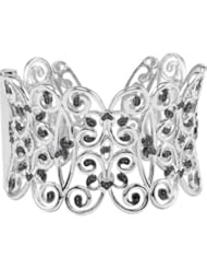 Sterling Silver 7 Inch Black Dia Cuf Bracelet With Bl Rh by US Gems