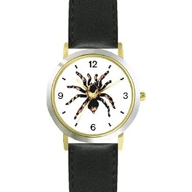 Spider - Tarantula Insect - Animal - WATCHBUDDY� DELUXE TWO-TONE THEME WATCH - Arabic Numbers - Black Leather Strap-Size-Children's Size-Small ( Boy's Size & Girl's Size )