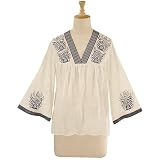 Banded V-neck Embroidered Tunic (Petite, Tall & Misses Sizes XS-3X)