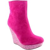 Womens Glitter Wedge Suede Ankle Shoe Boots