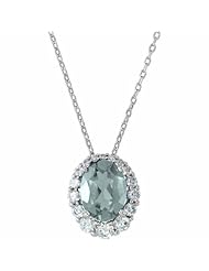 14K White Gold Oval Cut Aquamarine and Diamond Pendant -- LIFETIME WARRANTY