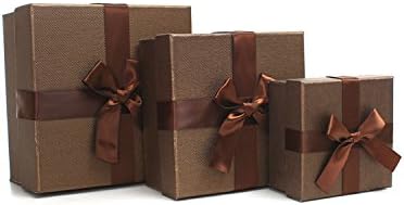 Paper Story-Premier 3 Pieces Nested Gift Box Set. With Dedicate Ribbon Bow. 6.3/5.3/3.7-Inch. (Dark Brown)