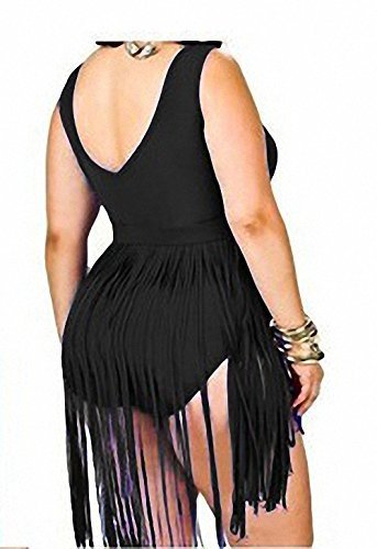 Sportown Women's Plus Size Retro High Waist Braided Fringe Top Bikini Swimwear Set