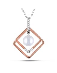 Sterling Silver Freshwater Cultured Pearl and Diamond Pendant Necklace, 18"