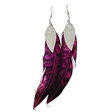 41B3xbJp4jL. SL160  Fuchsia & Black Dangle Feather Earrings Leaf Accent, 6 Inches Long