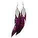 Fuchsia & Black Dangle Feather Earrings Leaf