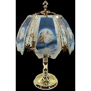 Native American Woman and Wolf Touch Lamp ET-NA3 Select Base Finish: Pewter
