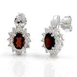 Sterling Silver Garnet Earrings with CZs