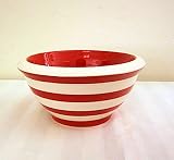 Ronnie's Terramoto Ceramic, Small Mixing Bowl, 1 Quart, Tomato Red Stripes