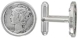 Sterling Silver Mercury Dime (1916 - 1945), Coin Cufflinks, Prong Back Polished Bezel w/ Gift Box