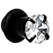 4 Gauge Black Clear Cubic Zirconia Plug