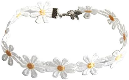 JIEAK Delicate Lady Daisy Flower Chain Choker Adjustable Necklace Pendant Yellow & White With A Lobster Clasp Fastening
