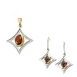 Sterling Silver and 14K Yellow Gold Cabochon Mozambique Garnet Earrings and Pendant