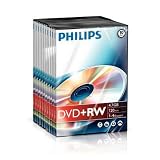 Philips DVD+RW Rewritable Disc (10 Pack) Slim Case PDO/DVDRW/10PK - 120 Minutes Video (Standard Play) 4.7GB Data, 1-4x Certified Speed For Use With DVD+RW Recorders And DVD+RW Data Drives