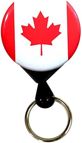 Buttonsmith® Canada Flag Deluxe Retractable Heavy Duty Key Reel With Belt Clip and 24 inch Heavy Duty Cord - Made in the USA, 1 Year Warranty