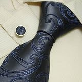 A1017 Designer Grey Silver Paisleys Necktie Cufflinks Set with Gift Box Ties for Him Jacquard Blue Pattern Silk Mens Tie and Cuff Links Gift Tie Set