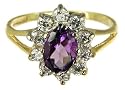 9ct Yellow Gold Ladies Amethyst  / 11 Stone Oval Cluster / Split Shoulders Ring
