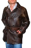 Polo Ralph Lauren Mens Leather Wool Vintage Distressed Trench Brown Coat Jacket Medium
