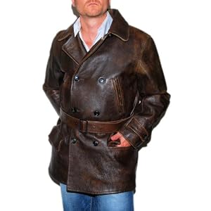 Polo Ralph Lauren Mens Leather Wool Vintage Distressed Trench Brown Coat Jacket Medium by Polo Ralph Lauren