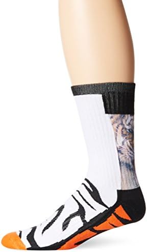 KurB Men's Tiger Crew Sock, White, 10-13/Shoe Size 6-12