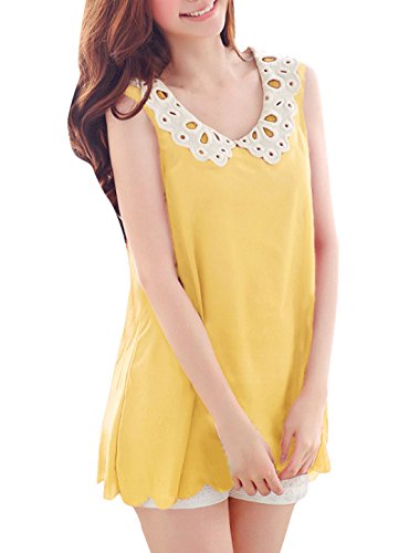 Allegra K Women Crochet Collar Blouse Scalloped Hem Summer Sleeveless Tops