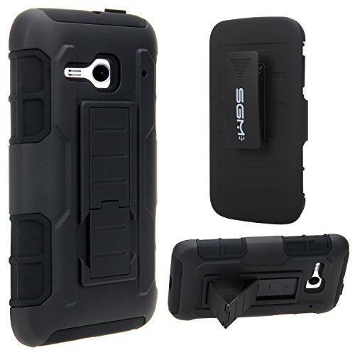 One Touch Evolve 2 Case, SGM (TM) Hybrid Dual Layer High Impact Armor Defender Case With Kickstand + Belt Clip Holster For Alcatel One Touch Evolve 2 (4037T) (Black)