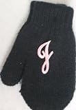Black Magic Mitten with Customer Chosen Pink Monogrammed Letter for Infant Girls Ages 0-2 Years