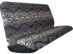 Car Truck SUV Leopard Grey Black Rear Bench or Small Truck Seat Covers Black 2 piece Universal Print Vehicle Seatcovers