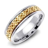 VOSEGUS 14K Two-Tone Gold Celtic Design Wedding Band Ring