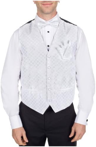 White Italian Design Formal Vest - Pre-Tied Bow Tie and Pocket Square Set