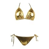 2 Pc Bikini Set Top  Bottom Gold Metallic