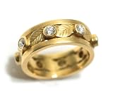Diamond Right Hand Ring with Engraved Leaves, 18k Yellow Gold, Ring Size 6.25 T.w 0.60
