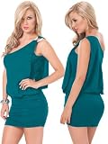 Sexy Aqua One Shoulder Ruched Mini Dress - MEDIUM