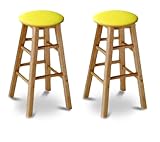 2 Natural 29" Custom Specialty Man Cave Barstools with Yellow Vinyl Upholst ....