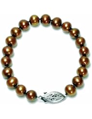 Sterling Silver Dyed Chocolate Freshwater Cultured Pearl A Grade 7.5-8mm Bracelet, 7.25"