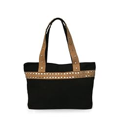 Olive n Figs 100% Pure Cotton Canvas Black Tote with Shiny Rondelles