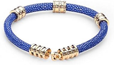 Parokoa Unisex Stingray Skin With Stainless Steel Plated 18K Gold Clasp Bracelet &amp; 7" (Blue)