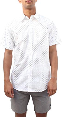Univibe Mens Printed Hawaiian Button Down Shirt (Medium, WhiteDot)