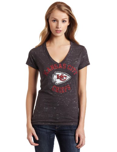 NFL Women's Kansas City Chiefs Pride Playing II Short Sleeve Deep V-Neck Haze Tee (Charcoal Haze, Medium)