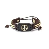 Urban Wear Leather Peace Sign Bracelet with Cord and Beads
