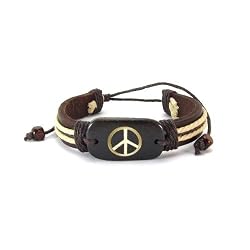 Urban Wear Leather Peace Sign Bracelet with Cord and Beads