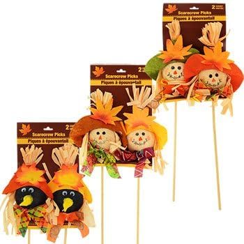 6 Count Smiling Scarecrows Black Crow on Picks (Pack of 3) Leaves Artificial Autumn Maple Flower Leaf Thanksgiving Table Decorations Decor Decoration