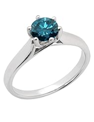 0.80 Ct Round Blue SI1/SI2 Diamond 18K White Gold Ring