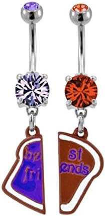 DSJ Stainless Steel CZ Multicolored Gem Navel Rings with Best Friend PB & J Dangle Charms