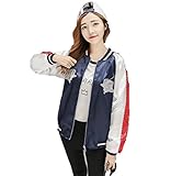 バイシン(BAISHUN)レディース 刺繍 ジャケット バイカラー 切替 カジュアル スタジアム ジャケット(ブル―2-04) バイシン(BAISHUN)レディース 刺繍 ジャケット バイカラー 切替 カジュアル スタジアム ジャケット(ブル―2-04)