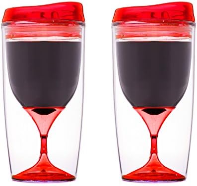 Wine Tumbler Glass by Drinkcessories 10 Oz Double Wall Insulated Pair of 2 in Decorative Box (Red)