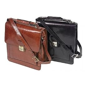 Vertical Leather Briefcase Handbag with Riveted Handle